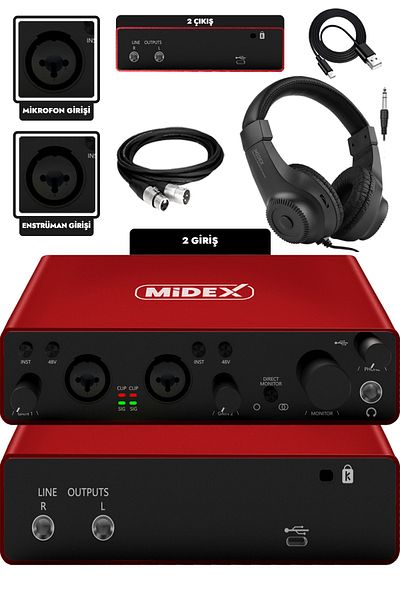 Midex Glx-800rd-h Usb Studio Sound Card 2 Input 2 Output 24bit/192khz (Headphone Cable Included)
