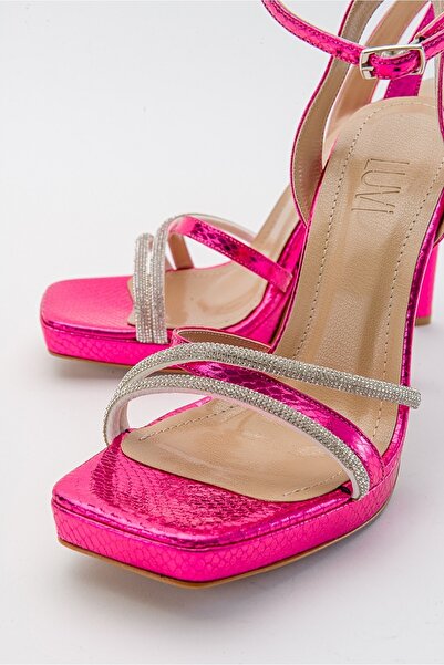 LuviShoes Dámské večerní společenské boty na vysokém podpatku OSEA s fuchsiovým vzorem