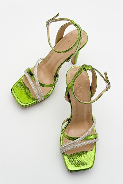 LuviShoes Dámské večerní společenské boty na vysokém podpatku OSEA Green Patterned Stone