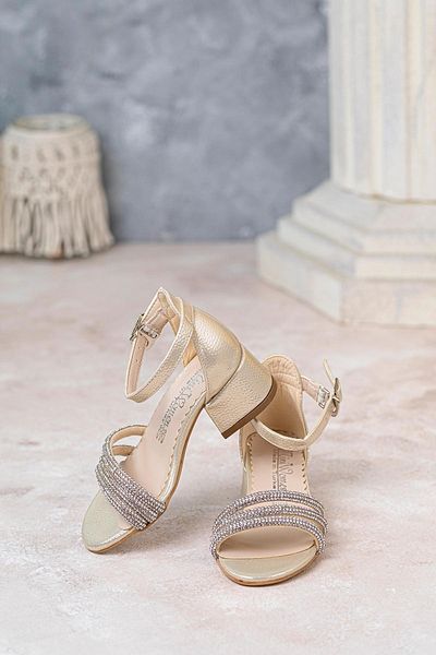 MİNİ WOMEN Girl's Heeled Shoes Jewelled Gold