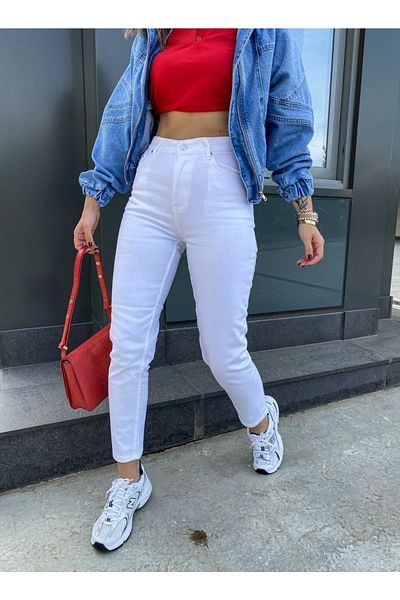 LAMİRAMOOD Λευκό Mom Jean Jeans
