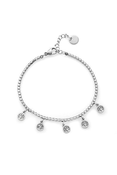 Tesbihane White Zircon Stone Tree of Life Design Silver Color Steel Women's Bracelet
