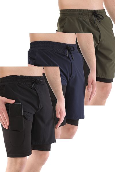 GHASSY CO. Ανδρικά 3 Πακέτα Running Quick Dry Micropoly Training Fitness Κοντό κολάν Αθλητικό σορτς