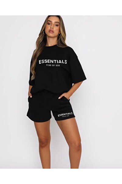 Machetta Essentials Fear Of God Printed Black Summer Shorts and T-shirt Set