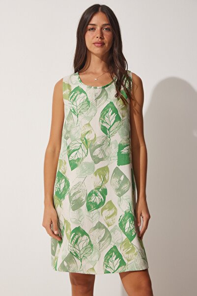 Happiness İstanbul Dámské zelené letní šaty z viskózového plátna BH00413