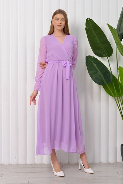 Neşeli Butik Rochie lungă din șifon cu eșarfă pentru femei Nb003 - Liliac