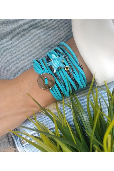 ZeynDesign Women's Suede Wrap Bracelet Blue Star