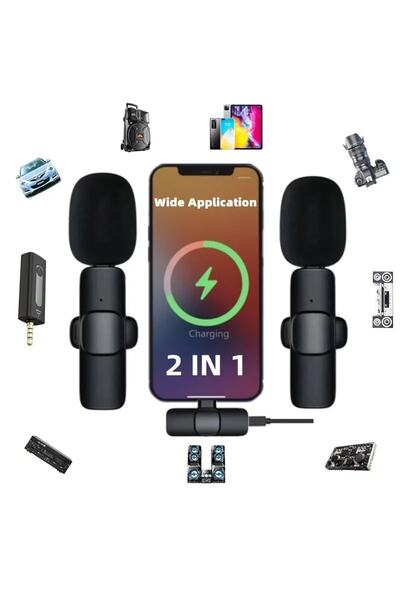 PİNK İTHALAT Type-c Uyumlu Ikili Kablosuz Yaka Mikrofonu, Wireless Canlı Yayı...