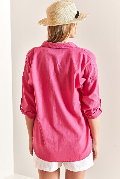 Bianco Lucci Női dupla zsebes nagyméretű lenvászon ing