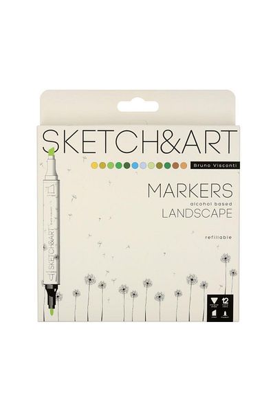 Bruno Visconti Sketch & Art Double Sided Marker Pen 12 Colors-forest