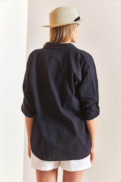 Bianco Lucci Dámská oversize plátěná košile s dvojitou kapsou