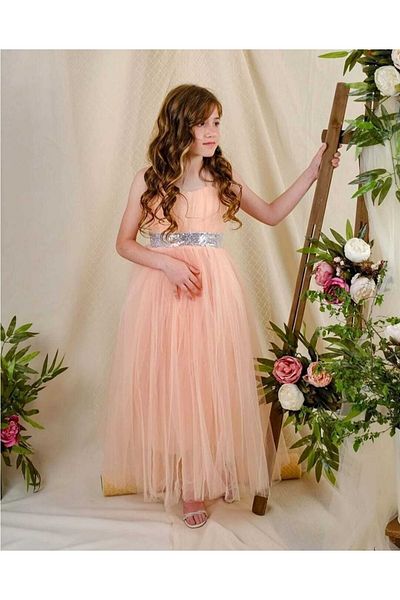 AZRA ÇOCUK GİYİM Βραδινό φόρεμα για κορίτσια σε χρώμα πούδρας Σατέν