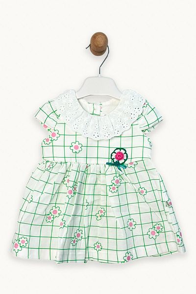 ADABEBEK Brode Collar Checkered Daisy Dress 223335