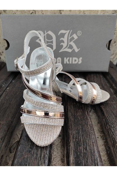 Panda Shoes 26-37 Size 3 Stripe Crossed Girl's Evening Dress Heeled Shoes