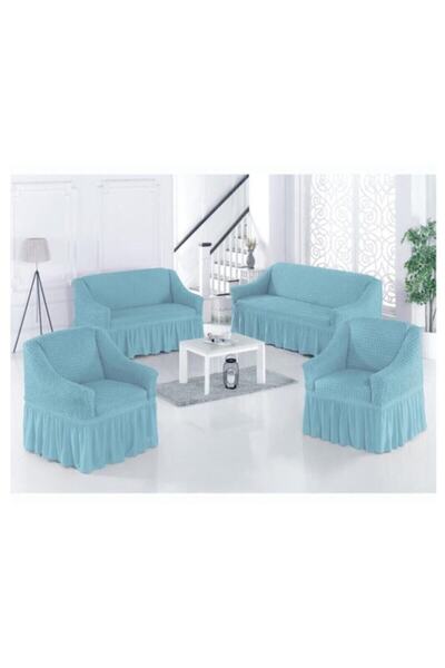 UYİNTİL طقم غطاء أريكة من القطن من Bürümcük 3 2 1 1 مجموعة جلوس باللون الأزرق...