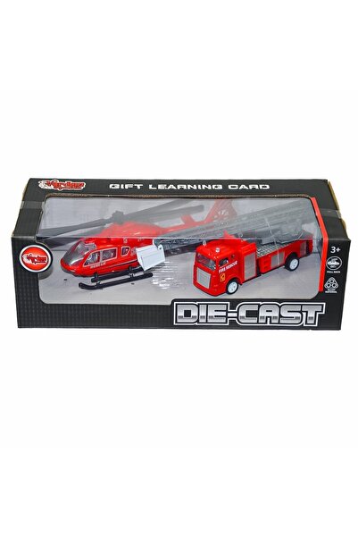 VARDEM OYUNCAK Xfd1079 Kutulu Çek Bırak Die-cast Itfaiye Ve Helikopter -