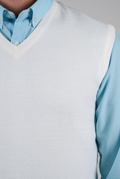 Çizgi Triko Ανδρικά πλεκτά πουλόβερ με λαιμόκοψη σε λευκό χρώμα, ελαστική μέση, χειμερινή υφαντή κανονική εφαρμογή