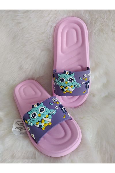 GEZER Papuci de casă și stradă, cu model de păsări, violet, roz, talpă anatomică, plastic antiderapant pentru fete, piscină, mare, plajă