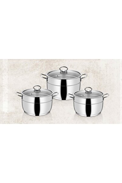 SAFINOX Prima 16-18-20 Cm Tencere Seti Cam Kapak