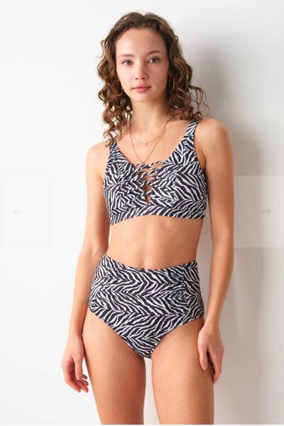 No Gossip Bardot bikini visokog struka, jednostruki donji deo, zebra 239205-d