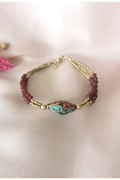 Bylin سوار من حجر الكريستال الأحمر والنحاسي