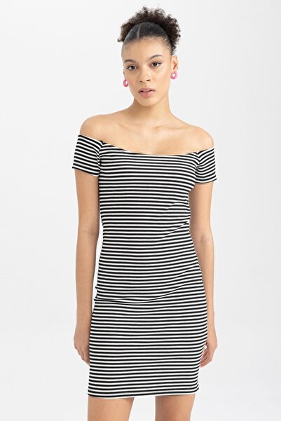 DeFacto Bodycon Boat Neck Ribbed Camisole Mini Short Sleeve Dress A7363ax23sm