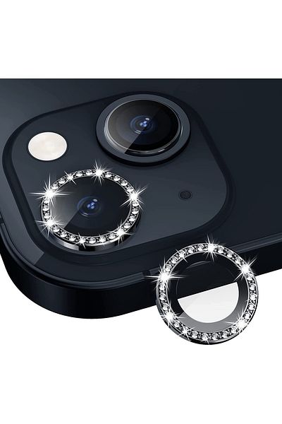 HyperAge Iphone 13 & 13 Mini Compatible . Diamond 9h Camera Protector with Stone - Black [Set of 2]