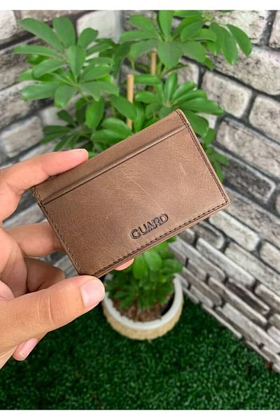 GUARD Suport card antic din piele maro