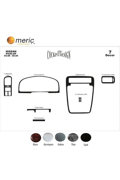 meriç cockpit design Meriç ®   Nissan Pick-Up Front Glove Box Coating Aluminum 7 Pieces 1998-1999