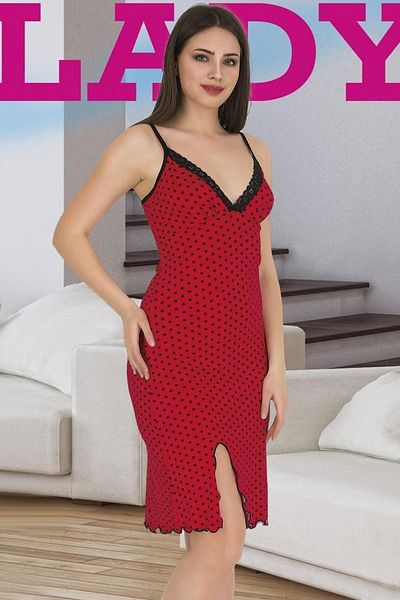 Jenny Daphne Cotton Lady Straps Red Polka Dot Nightgown Dress 6362