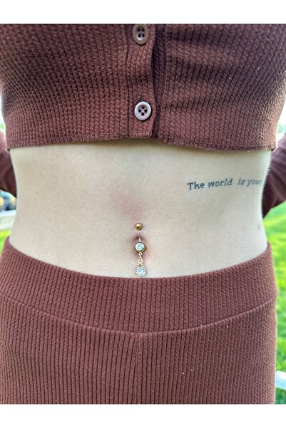 Everglow Jewelry 316l Çelik Gold Zirkon Taşlı Göbek Piercing