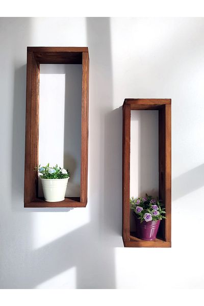 Wooden Factory 2Pcs Tall Wooden Box Wall Decor - Rustic Decor - Plant Decor - Box Shelves (V-Wood-0001)