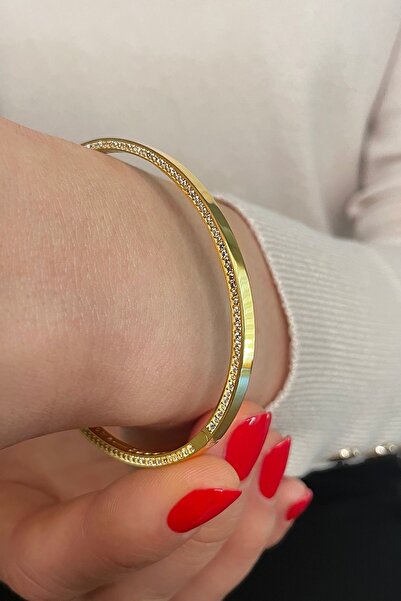 Argentum Concept 18k Altın Kaplamalı 925 Ayar Gümüş Zirkon Taşlı Kelepçe Bileklik - 45101500