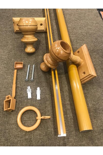 özdeğer home Ρουστίκ κρεμάστρα κουρτινών με μονή ράγα από δρυς 100 εκ. με δαχτυλίδια