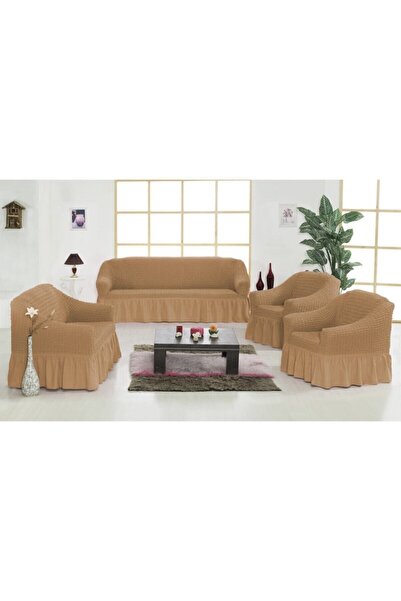 ARTUÇ Set de huse pentru canapea din bumbac Bürümcük (3-2-1-1) cu fustă (CULOARE MARRON)