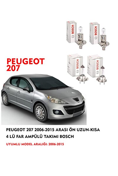 Bosch Peugeot 207 2006-2015 Uyumlu  Arası Ön Uzun-kısa 4 Lü Far Ampülü Takımı