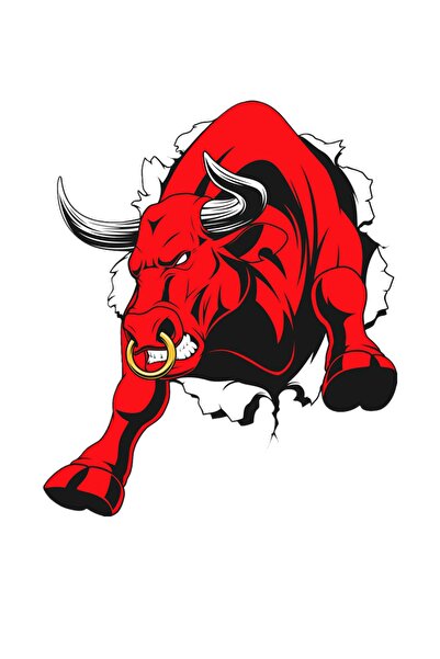 MegaSticker Kırmızı Kızgın Boğa Araba, Motorsiklet, Kask, Laptop, Cam Sticker...