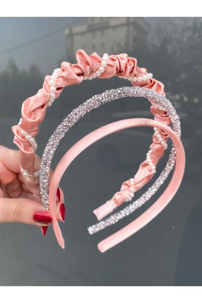 CSR AKSESUAR Σετ 3 τεμαχίων σατέν μαργαριτάρι και πέτρα κορώνα