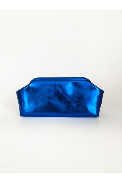HEYBE'S Dámská modrá lesklá kožená kabelka Clutch Clutch