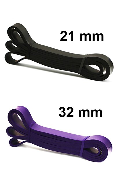 Jet Set de 2 benzi de rezistență Powerband, cauciuc de rezistență pentru squat, aerobic, 21 mm + 32 mm, negru-violet