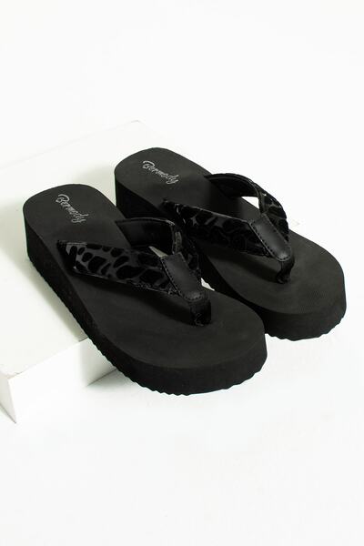 Bermody Pantofi de plajă eleganti, cu platformă Robin, leopard negru, papuci de plajă