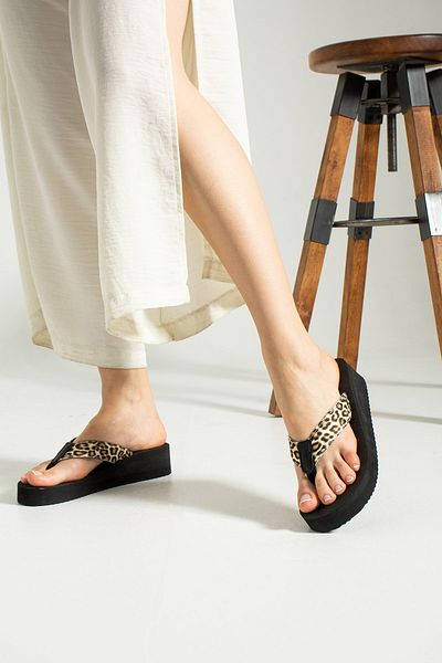 Bermody Pantofi de plajă cu platformă Robin, maro, leopard, papuci de plajă