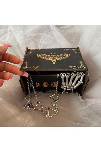 REGIN COLLECTIVE Regin Handmade Skull Moth Designed Wooden Box
