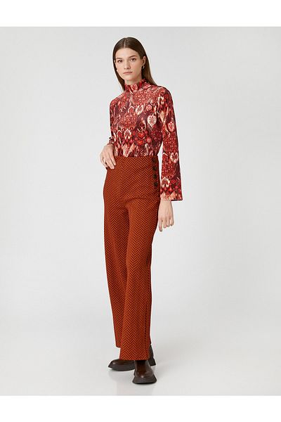 Koton Button Detailed Wide Leg Trousers
