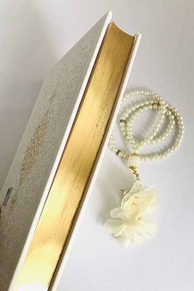 Hayrat Neşriyat Gelin Kuran'ı Kerim'i.hafız Boy(14 X 20) Termo Deri Beyaz Kuran-ı Kerim,inci Tesbih.