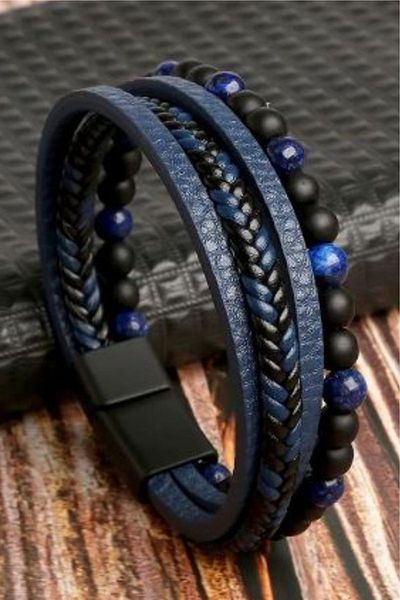 OSMANLI GÜMÜŞ Men's Bracelet - Men's Leather Bracelet - Men's Bead Bracelet - Leather and Bead Combination Bracelet