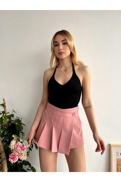 ÇEÇİM Kadın Pilise Detaylı Fermuarlı Mini Şort Etek Zyn-58464