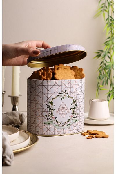 EVLE Er004-u7 Rosy Patterned Oval Metal Storage Container 11x15 Cm