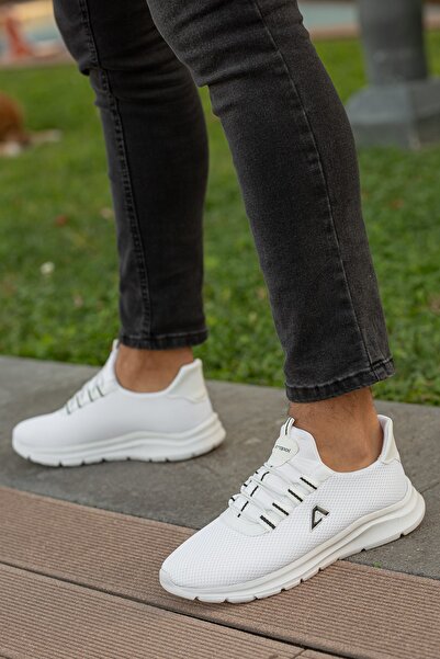 BOUIS Men's White Casual Comfortable Lace-Up Sports Shoes Mesh Anti-Sweat High Sole Sneaker