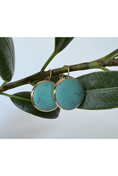 ŞİFA SHOP Firuze (turkuaz) Taşlı Altın Kaplama Küpe